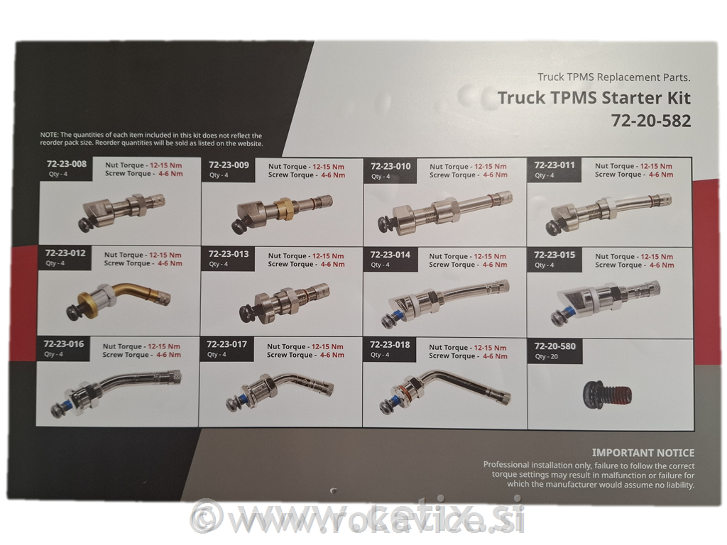 Profesionalni TPMS začetni set za tovorna vozila (44 ventilov + vijaki)