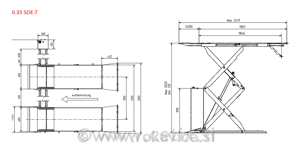 Dvojno škarjasto dvigalo Consul 0.35 SDE-T (3.500 kg) – Ultra nizko
